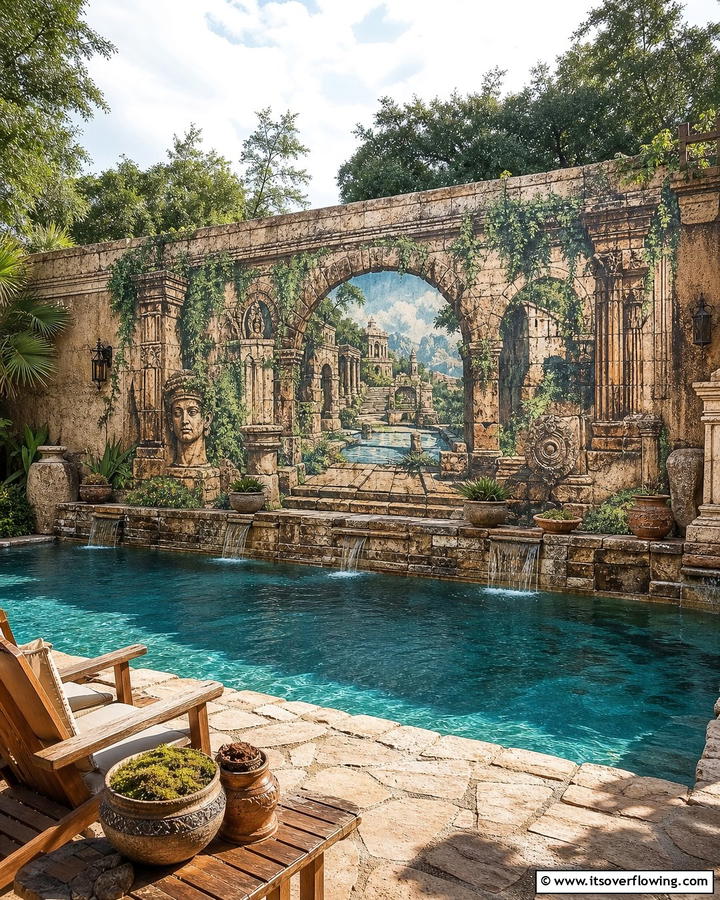 Ancient Ruins Mystery - 20 Pool Mural Ideas to Enhance Your Backyard Oasis