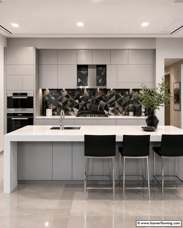 Angular Mosaic Designs - 25 Kitchen With Black Backsplash Ideas for Drama