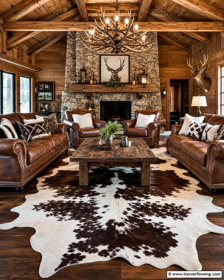 Animal Hide Rugs - 20 Cabin Living Room Ideas for Cozy Comfort