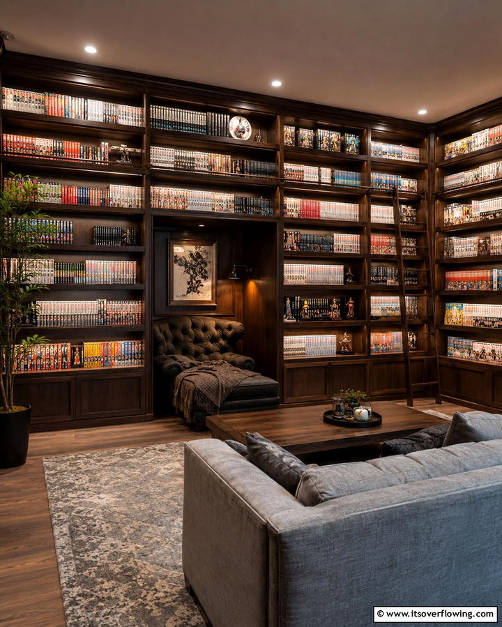 Anime Library Lounge - 30 Anime Room Ideas for Otaku-Inspired Spaces