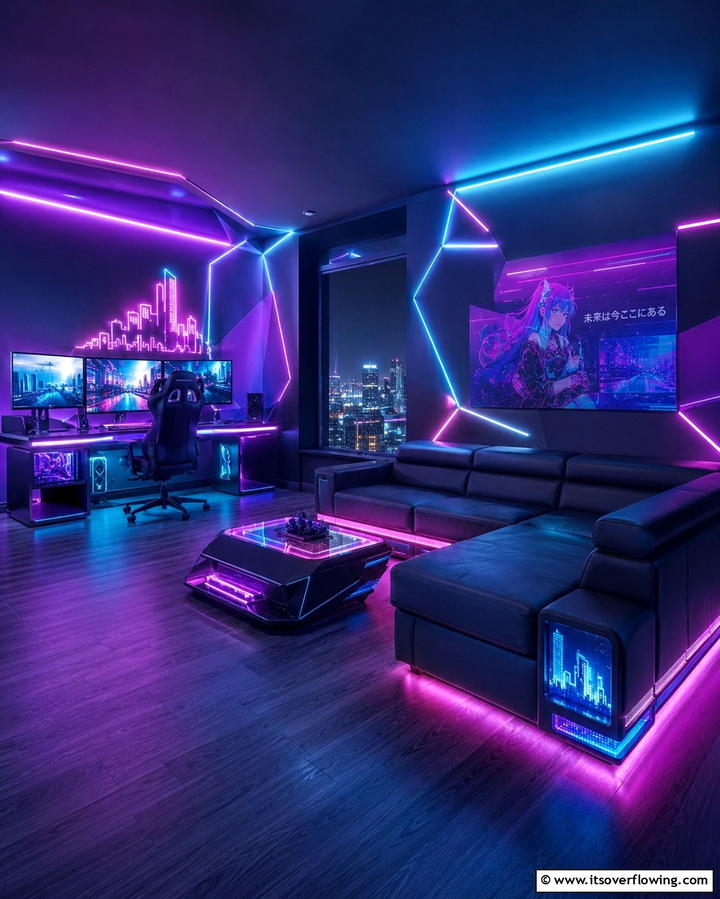 Anime Neon Nightscape - 30 Anime Room Ideas for Otaku-Inspired Spaces