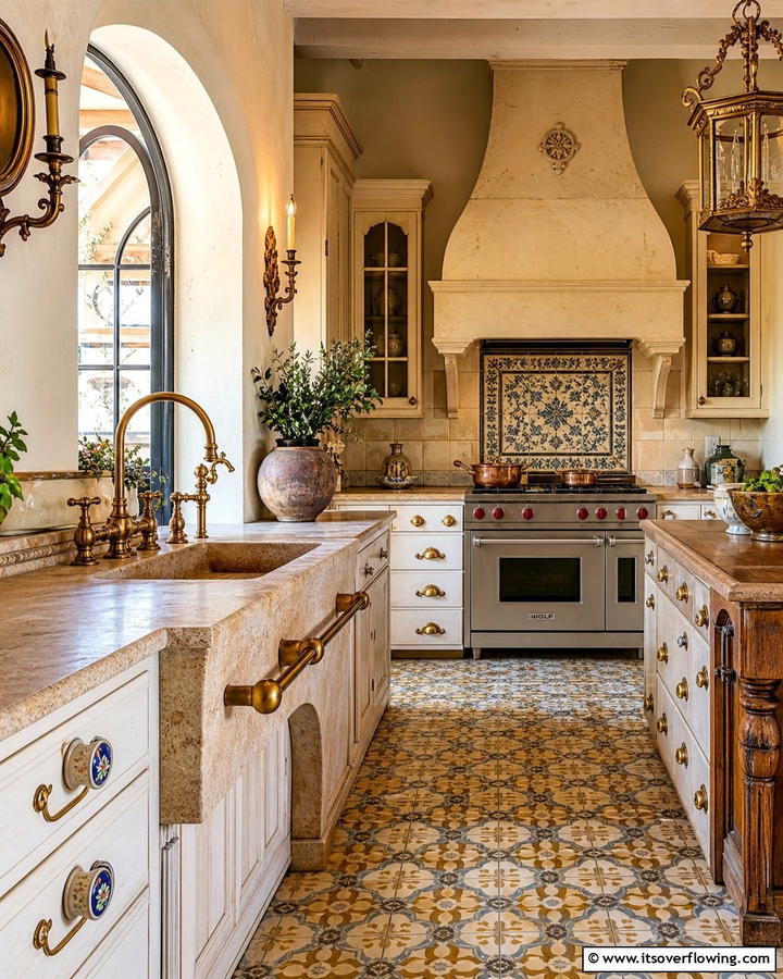 Antique Accented Fixtures - 21 Mediterranean Kitchen Ideas for Warm & Inviting Vibes