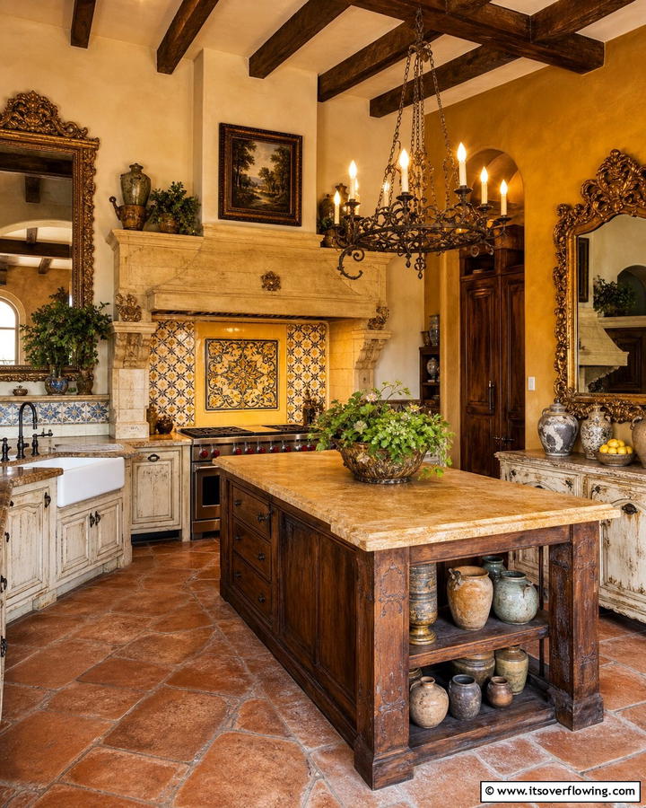 Antique Accents Display - 30 Tuscan Kitchen Ideas for Warm Rustic Mediterranean Vibes