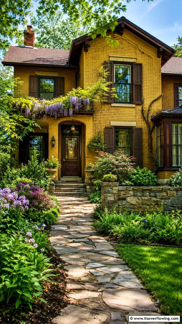 Antique Amber Appeal - 30 Exterior Brick Paint Color Ideas for Curb Appeal