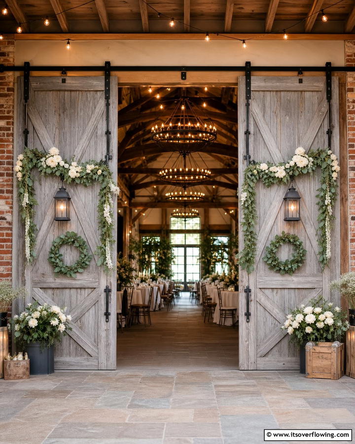 Antique Barn Doors Display - 21 Barn Wedding Ideas for a Rustic and Romantic Celebration