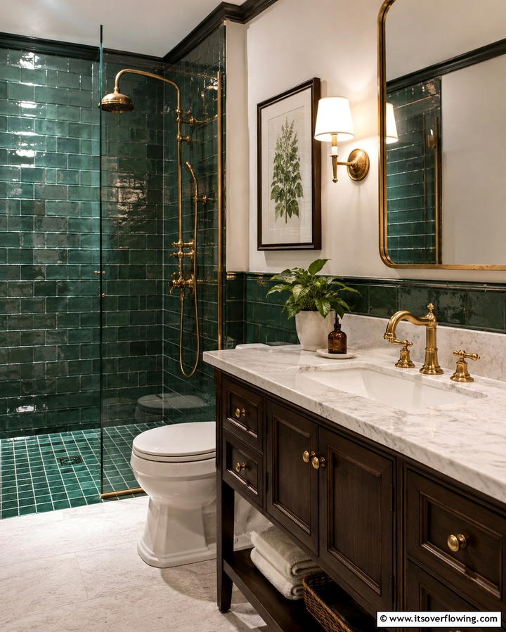 Antique Brass Fixtures Elegance - 25 Vintage Bathroom Ideas for Classic Charm