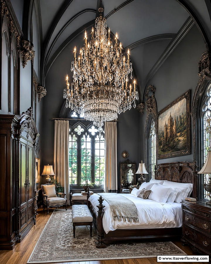Antique Chandeliers - 25 Gothic Bedroom Ideas for a Dark and Romantic Retreat