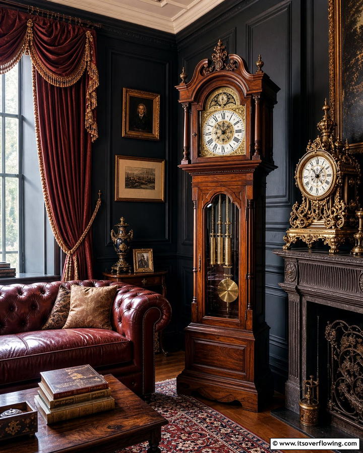 Antique Clocks - 25 Gothic Living Room Ideas for a Dramatic Space