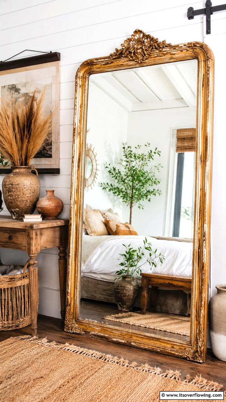 Antique Farmhouse Mirror - 30 Boho Farmhouse Decor Ideas for Eclectic Charm