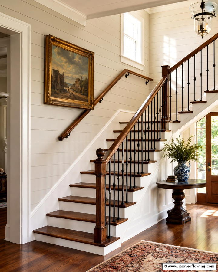 Antique Finishing Touches - 30 Rustic Farmhouse Stair Railing Ideas & Designs