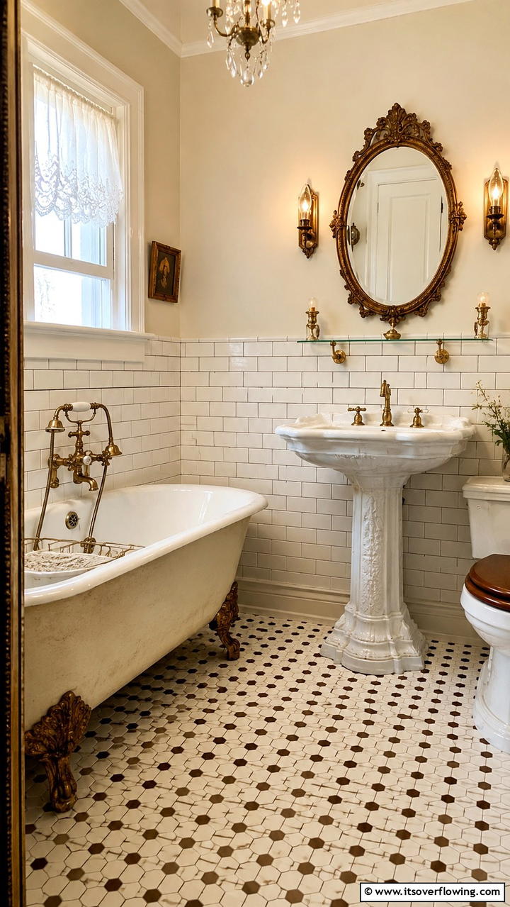 Antique Fixtures Elegance - 30 Cottage Bathroom Ideas for a Charming Relaxing Retreat