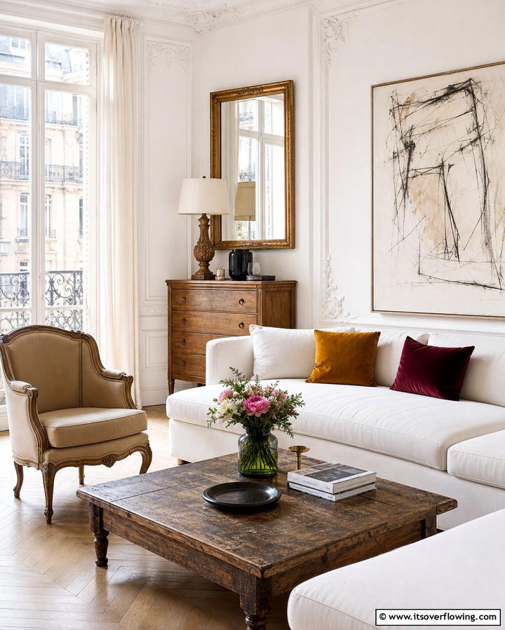 Antique Furniture - 25 Parisian-style Living Room Ideas for Elegant Homes