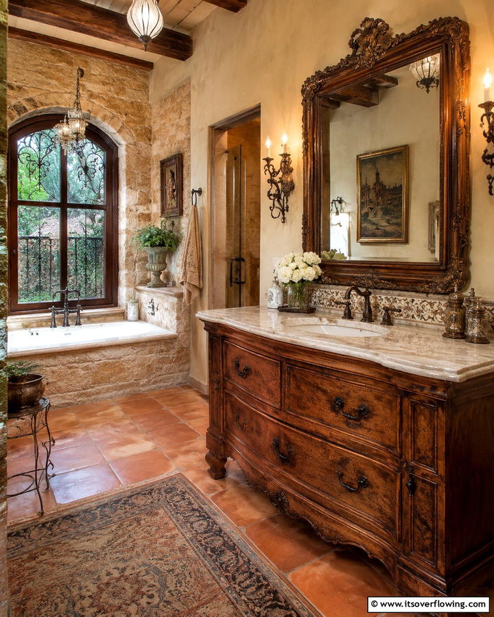 Antique Furniture Vanities - 20 Tuscan Bathroom Ideas for a Rustic Retreat