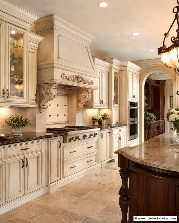 Antique Glaze for a Vintage Touch - 25 Off-white Kitchen Cabinets for a Timeless Look