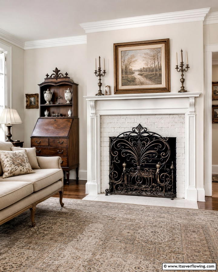 Antique Iron Grate Flair - 30 French Country Fireplace Ideas- Rustic Charm