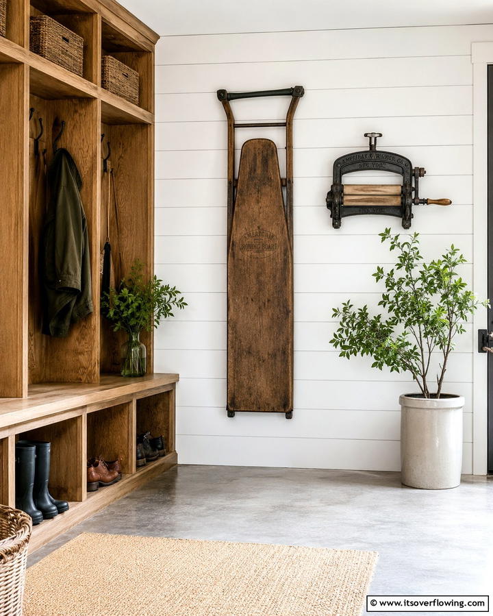 Antique Iron Laundry Tools - 30 Rustic Laundry Room Ideas for Functional Farmhouse Style