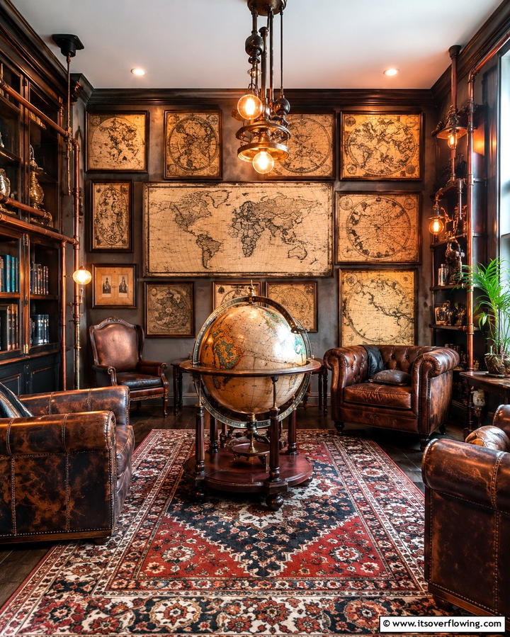 Antique Maps and Globes - 20 Steampunk Living Room Ideas for Unique Decor