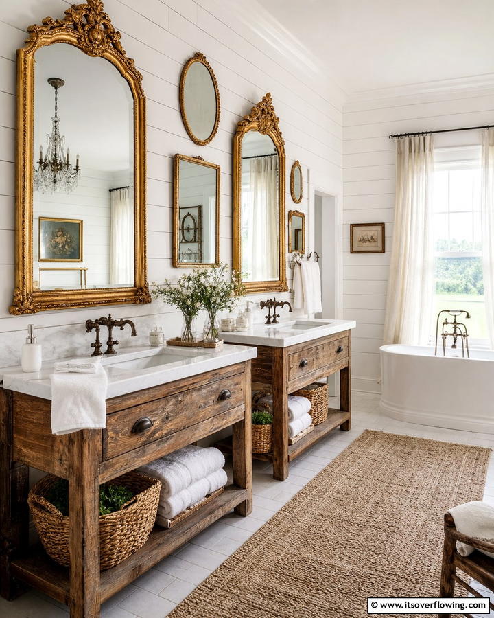 Antique Mirror Accents - 21 Country Bathroom Ideas with Vintage Farmhouse Charm