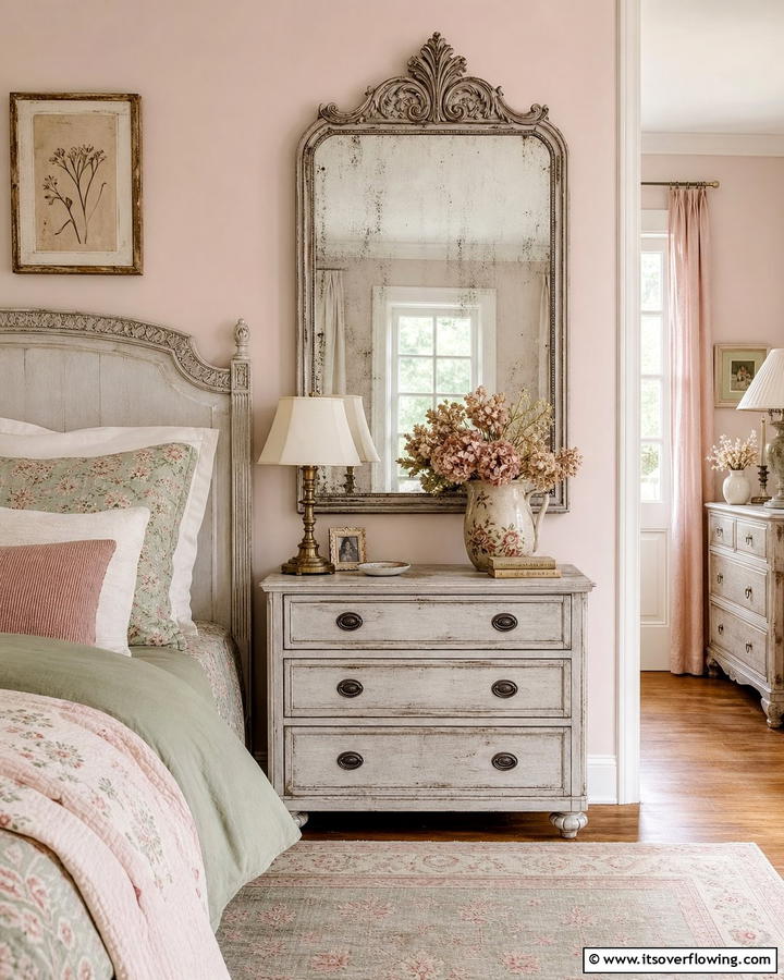 Antique Mirror for Vintage Charm - 20 Mirror Behind Nightstand Design Ideas for Elegance