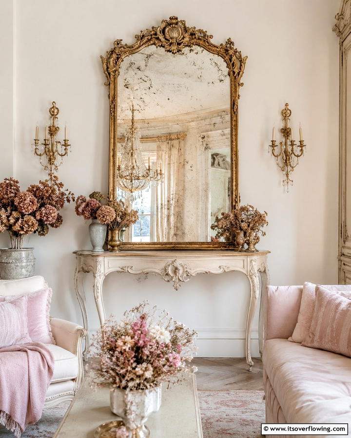 Antique Mirror with Distressed Finish for Vintage Appeal - 25 Living Room Mirror Ideas to Brighten Your Space