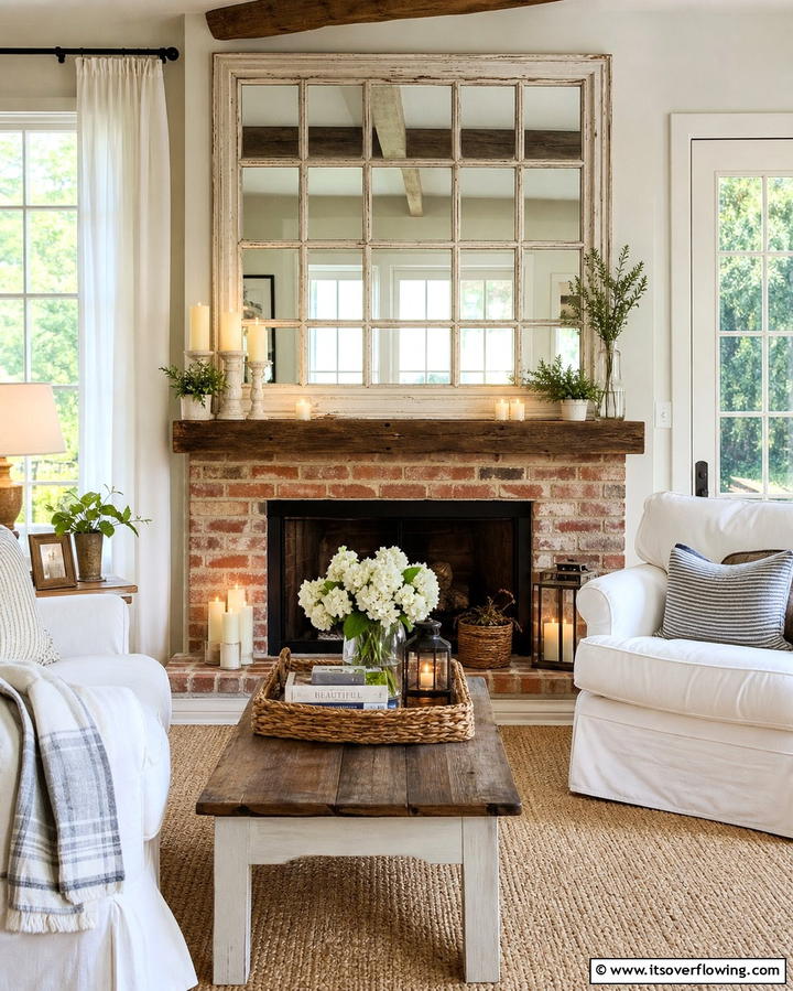 Antique Mirror with Patina - 25 Mirror Over Fireplace Ideas to Elevate Your Space