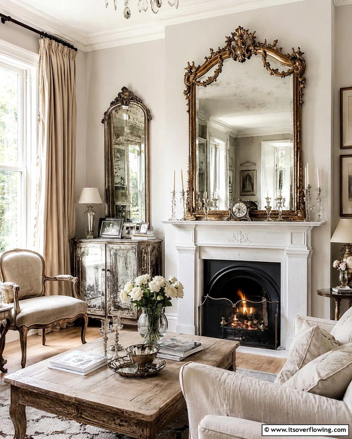 Antique Mirrors - 25 Shabby-Chic Style Living Room Ideas for a Vintage Look