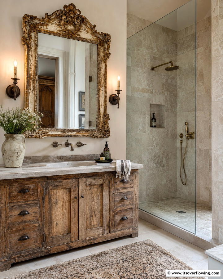 Antique Mirrors for Vintage Elegance - 25 Rustic Walk-in Shower Ideas for a Spa-Like Bathroom