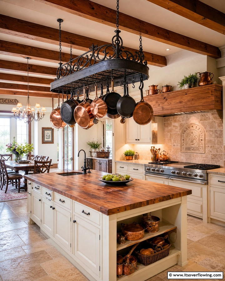 Antique Pot Racks - 21 Country Kitchen Ideas with Farmhouse Appeal