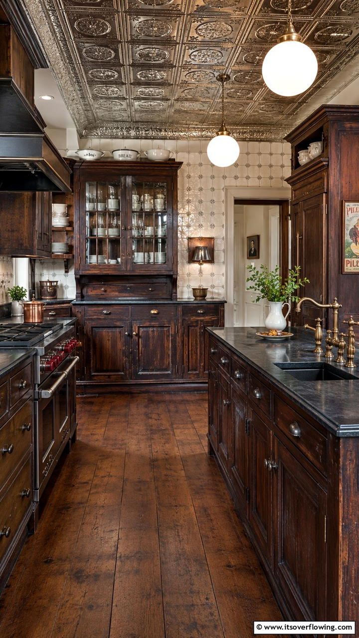 Antique Revival - 30 Dark Wood Kitchen Cabinet Designs for Classic Style