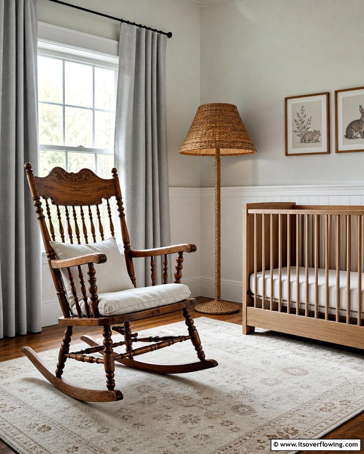 Antique Rocking Chair - 25 Farmhouse Nursery Ideas for a Cozy Baby Room