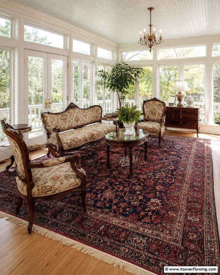 Antique Rugs and Carpets - 25 Victorian Sunroom Ideas for a Bright Retreat