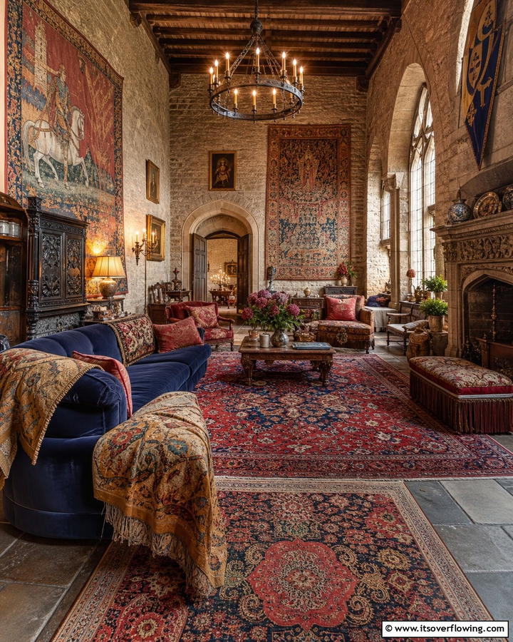 Antique Rugs and Textiles - 25 Castle Living Room Ideas for a Majestic and Regal Ambiance