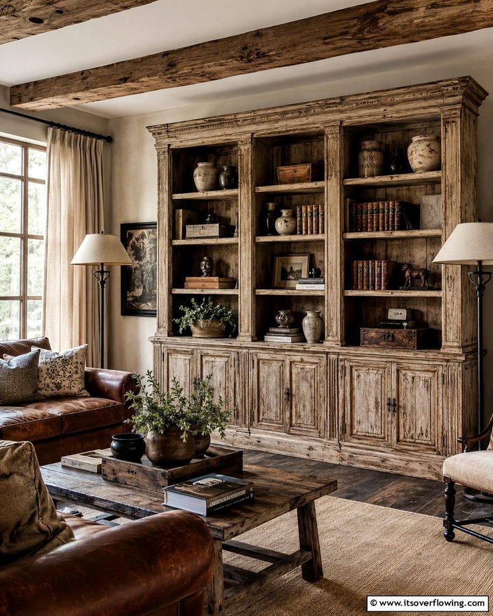 Antique Rustic Cabinet Display - 30 Small Rustic Living Room Ideas for Cozy Charm