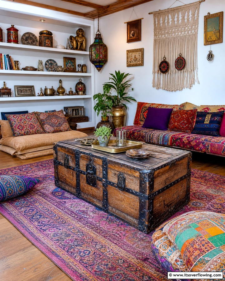 Antique Trunks as Coffee Tables - 20 Gypsy Bohemian Living Room Ideas for Free Spirits