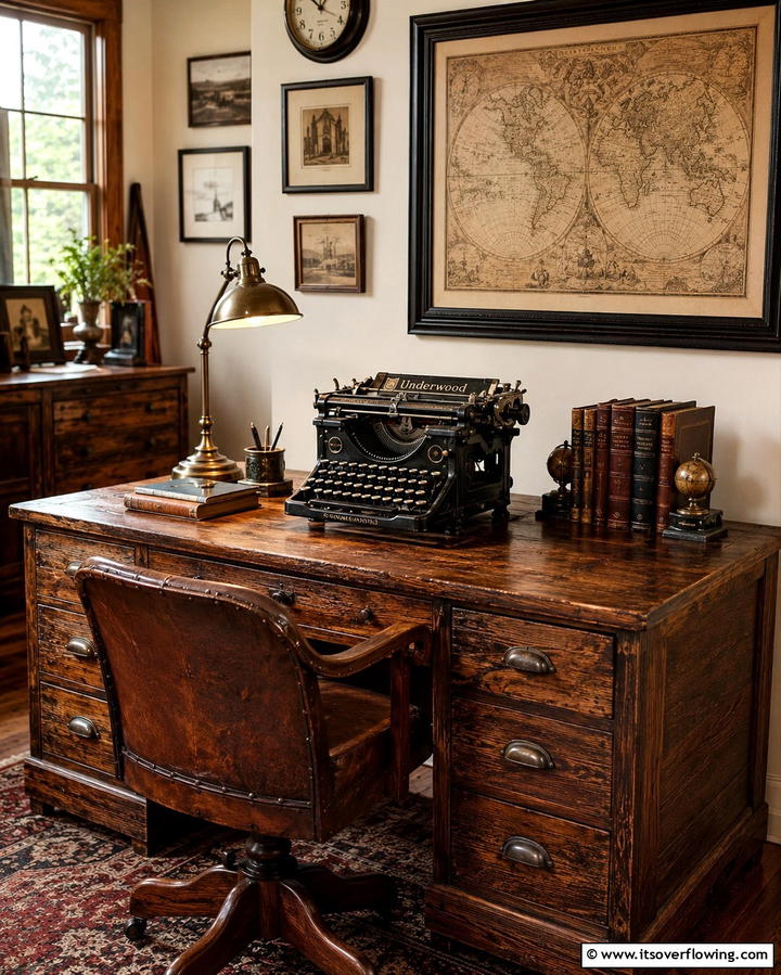 Antique Typewriter Decor - 30 Rustic Home Office Ideas for a Cozy Workspace