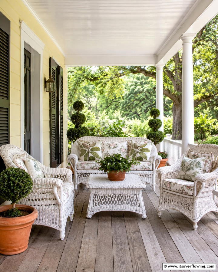 Antique Wicker Furniture Set Up - 30 Rustic Front Porch Ideas for a Welcoming Entryway