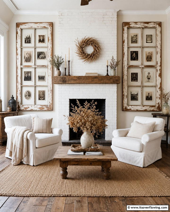 Antique Window Frame Art - 21 Farmhouse Wall Decor Ideas for Rustic Charm and Warmth