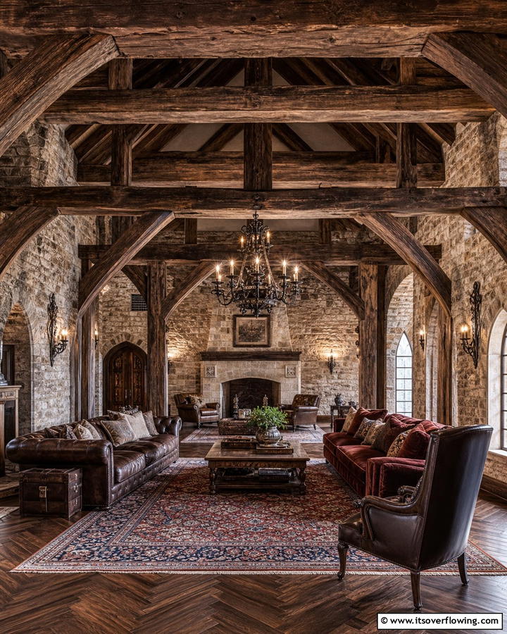 Antique Wooden Beams - 25 Castle Living Room Ideas for a Majestic and Regal Ambiance