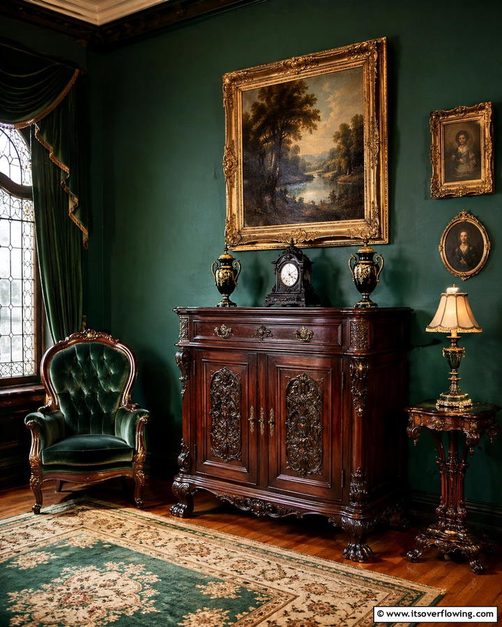 Antique Wooden Furniture - 25 Victorian Dark Green Living Room Ideas for Drama