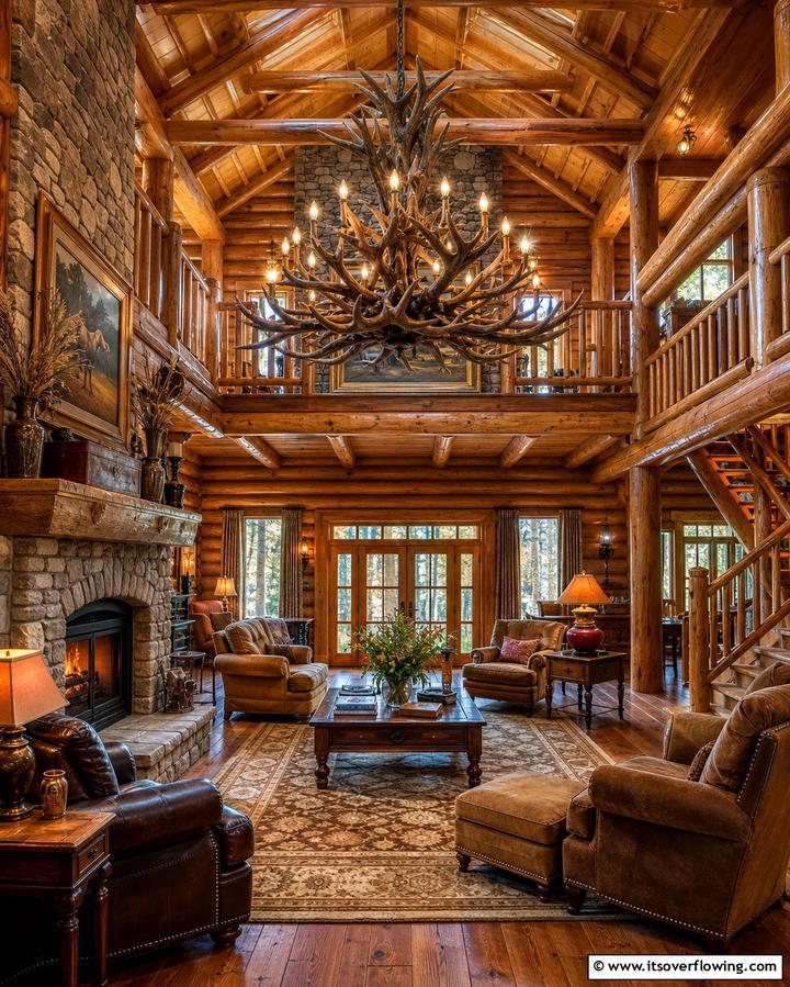 Antler ChandeliersExact - 25 Log Cabin Interior Design Ideas for Cozy Living