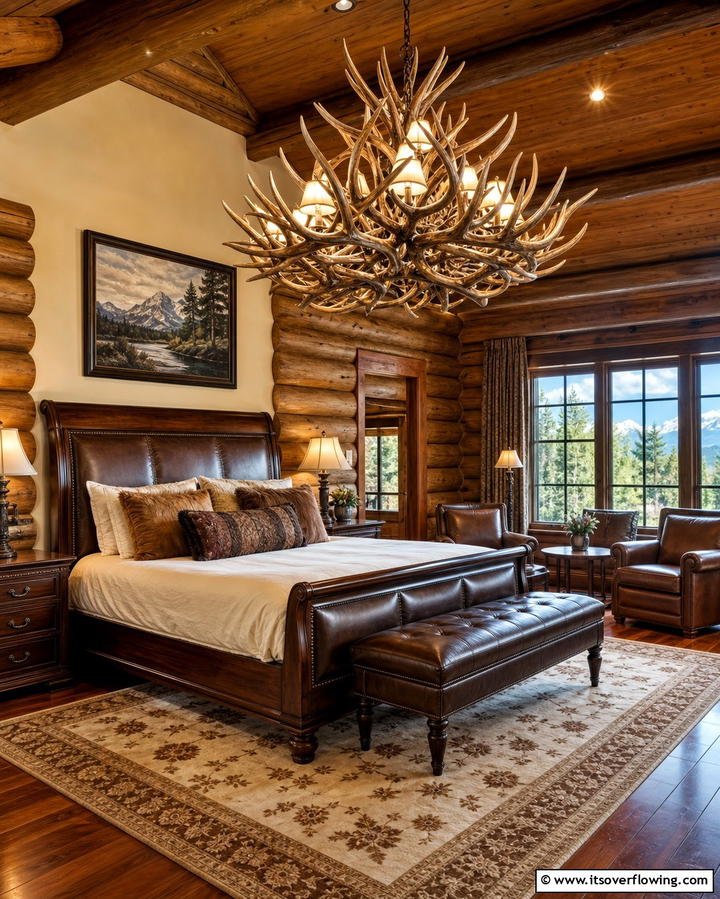 Antler ChandeliersOne - 25 Log Cabin Interior Design Ideas for Cozy Living