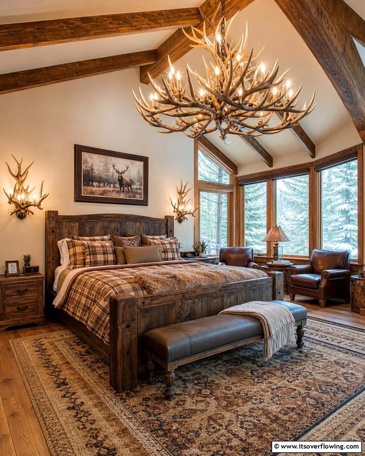 Antler Inspired Lighting - 20 Hunting Bedroom Ideas for a Rustic Retreat