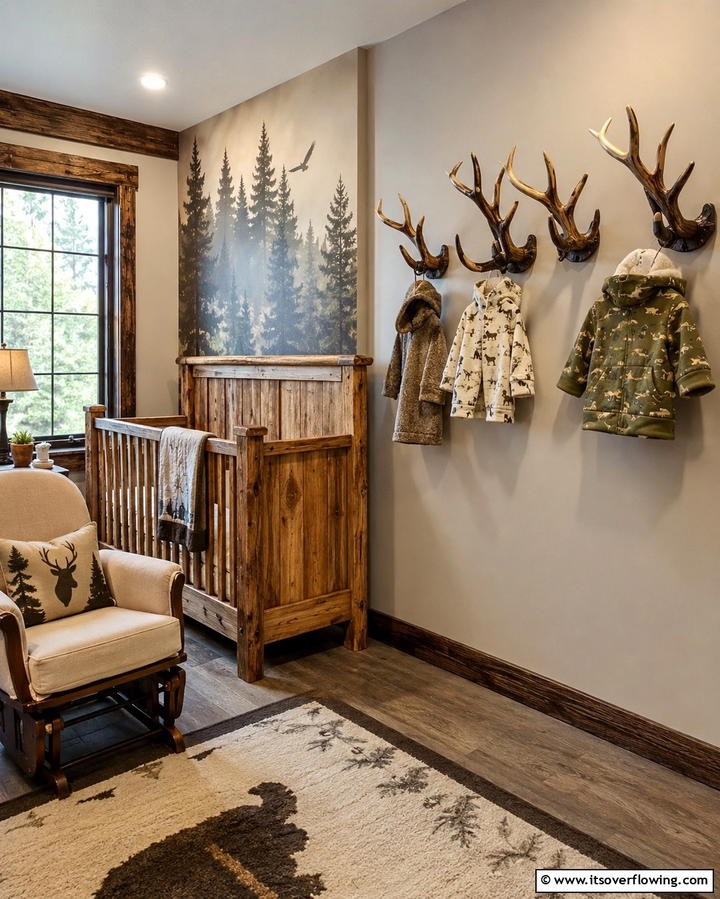 Antler Wall Hooks - 25 Rustic Nursery Ideas for a Cozy Baby Room