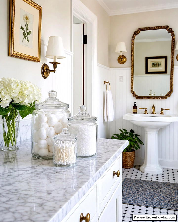 Apothecary Jars for Small Essentials - 25 Bathroom Counter Organization Ideas for a Clutter-Free Space