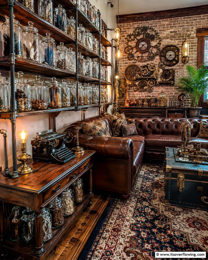 Apothecary Jars for Storage - 20 Steampunk Living Room Ideas for Unique Decor