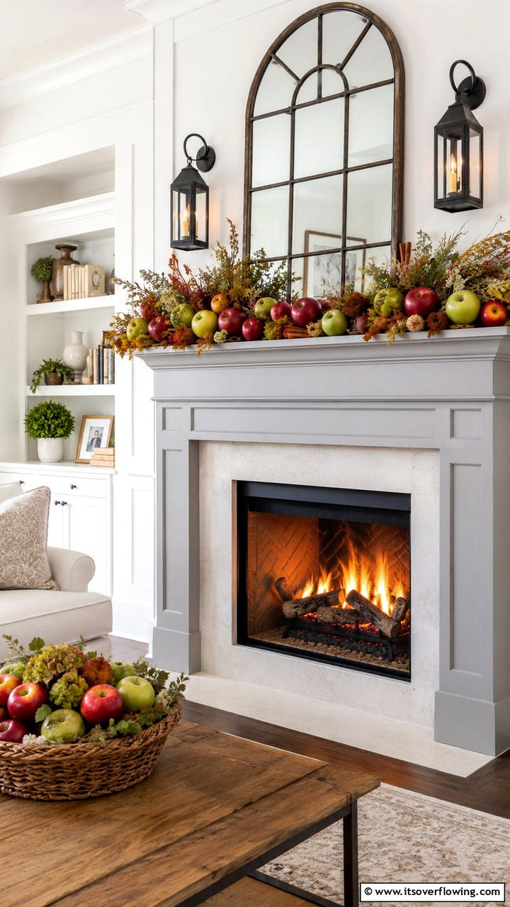 Apple Centerpiece - 30 Fall Mantel Decor Ideas for Seasonal Coziness