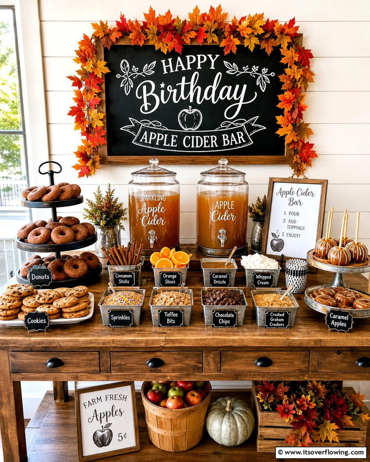 Apple Cider Bar - 25 Fall Birthday Party Ideas for a Seasonal Celebration