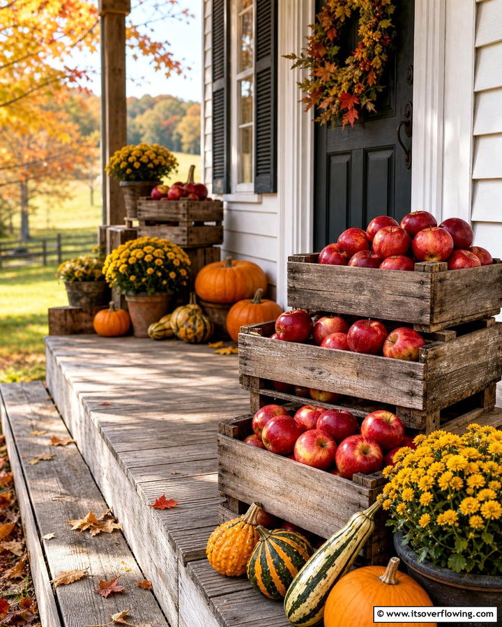 Apple Crate Displays - 25 Front Door Fall Decor Ideas for a Welcoming Entrance