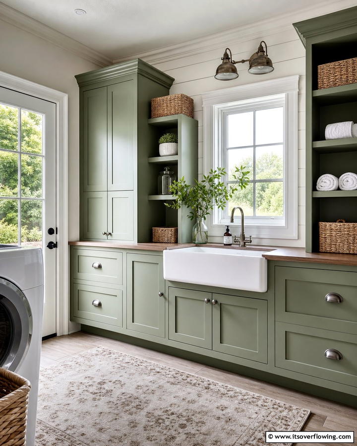 Apron Front Cabinets for Farmhouse Appeal - 25 Farmhouse Laundry Room Ideas for Function and Style