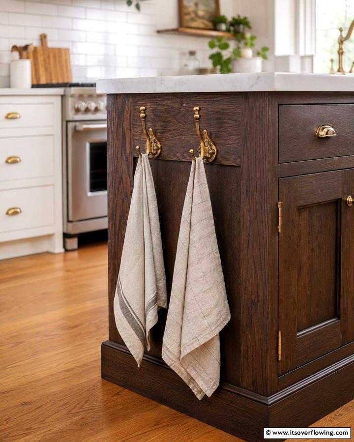 Apron Hooks for Towels - 25 Farmhouse Kitchen Island Ideas for Rustic Charm